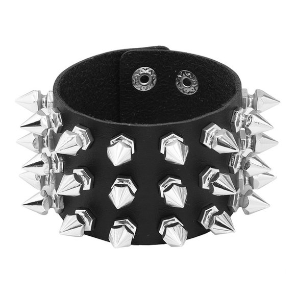 Punk Geometric Leather Plating Rivet Unisex Bangle [6 Pc. Set] - Picture 4 of 5